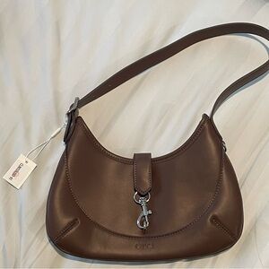 Brown Vegan Leather Shoulder Bag